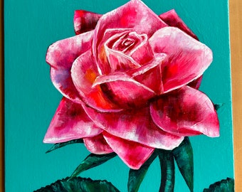 Acrylgemälde einer Rose auf Leinwand, 24 cm x 30 cm