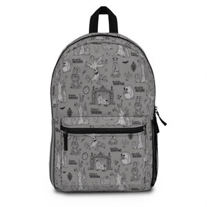 Disney&#39;s Haunted Mansion Grey Damask Backpack, Disney Parks Bag, Large Waterproof Backpack, Disney Haunted Mansion Ride Bag