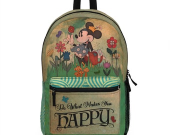 Mochila "Do What Makes You Happy" de Disney, bolsa de viaje de Minnie Mouse Disney Parks, mochila impermeable de tamaño completo