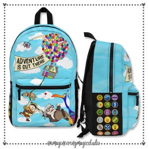 Adventure Is Out There Backpack, Travel Bag, Disney Pixar UP Movie Backpack, Blue School Backpack, Unique Gift