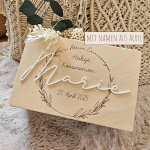 Kommunion Holzkiste für Erinnerungen / personalisiert / Heilige Kommunion Geschenkverpackung / Erinnerungskiste / Aufbewahrung Geschenke