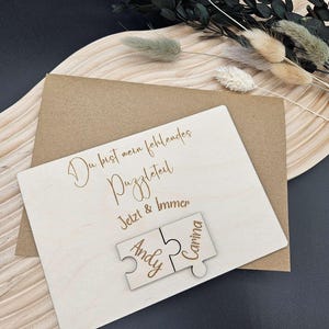 personalisierte Holzgrußkarte / Valentinstag / Glückwunschkarte / Verlobung / Jahrestag / Geburtstag / Karte mit Puzzleteilen / Geschenk
