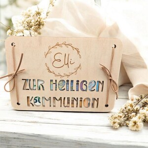 Geldgeschenkkarte zur heiligen Kommunion / hochwertige Holzkarte / Geschenkverpackung  / Geldscheinverpackung / Glückwunschkarte / Grußkarte