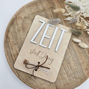 Holzgutscheinkarte - Zeit statt Zeug / personalisiert / Grußkarte / Geburtstagskarte / Geschenkverpackung / Geschenkidee / Holzkarte