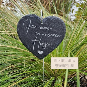 Grabstecker / Grabschmuck / Schieferherz "Für immer in unseren Herzen" / Trauergeschenk / Andenken / Erinnerung / Trauer / Grabdekoration