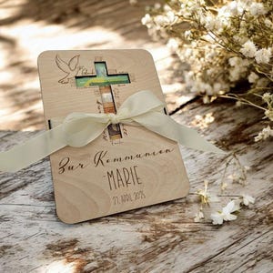 Geldgeschenkkarte Heilige Kommunion / Geldscheine verpacken / Holzgrußkarte / Taufe / Firmung / Konfirmation / personalisierte Grußkarte