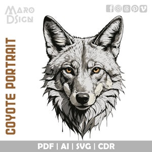 Koyote Porträt | Komplizierte Vektorgrafik des nordamerikanischen Koyoten, perfekt für Designs, kreative Projekte und von der Natur inspirierte Kunst