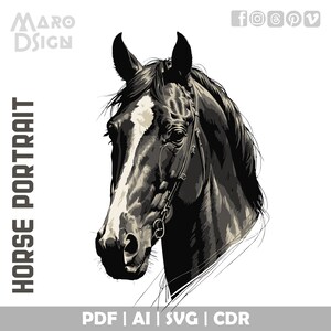 Portrait de cheval | Illustration animale détaillée sous forme vectorielle, idéale pour le bricolage, les projets créatifs et l'art sur le thème de l'équitation