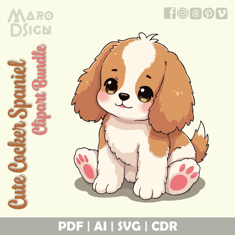 Cute Cocker Spaniel Clipart Bundle | Sweet Manga-inspired Puppy ...