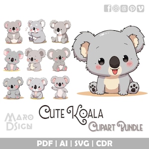 Cute Koala Clipart Bundle | Adorable Chibi-Style Vector Clipart Perfect for Planners, Cards, DIY Projects, Gifts & Kawaii Decor