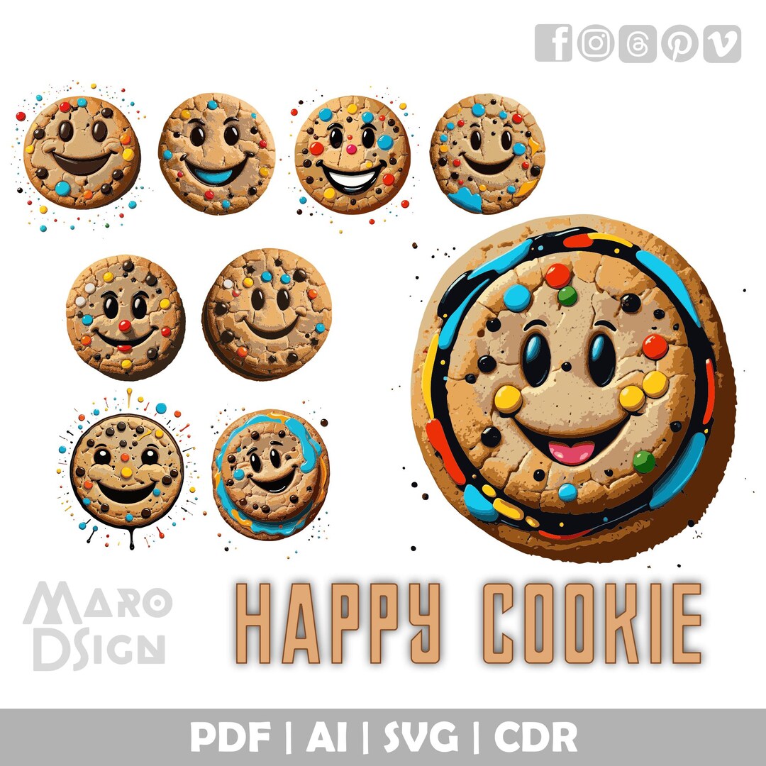 Happy Cookie Clipart Bundle | Vibrant Snack Illustration for Fun ...