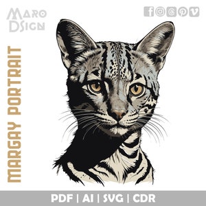 Margay-portret | Handgetekende vectorillustratie van een prachtige wilde kat, perfect voor creatieve doe-het-zelvers, printontwerp en ideeën voor interieurdecoratie