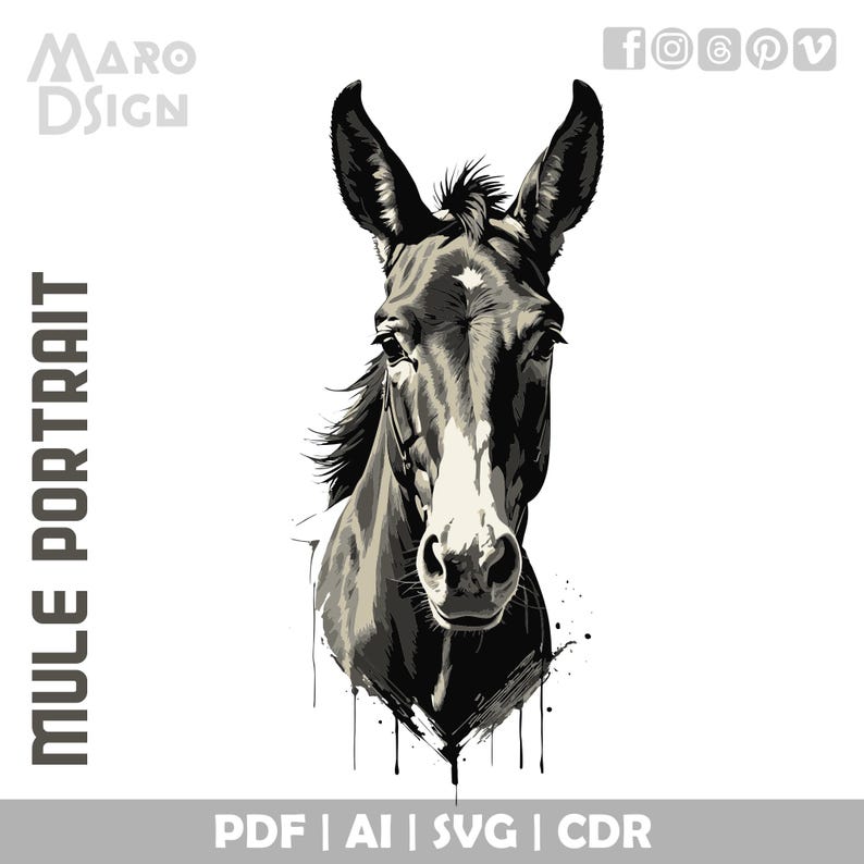 Mule Vector Mule Portrait | Stunning Animal Vector Art for Graphic Designers, DIY ...