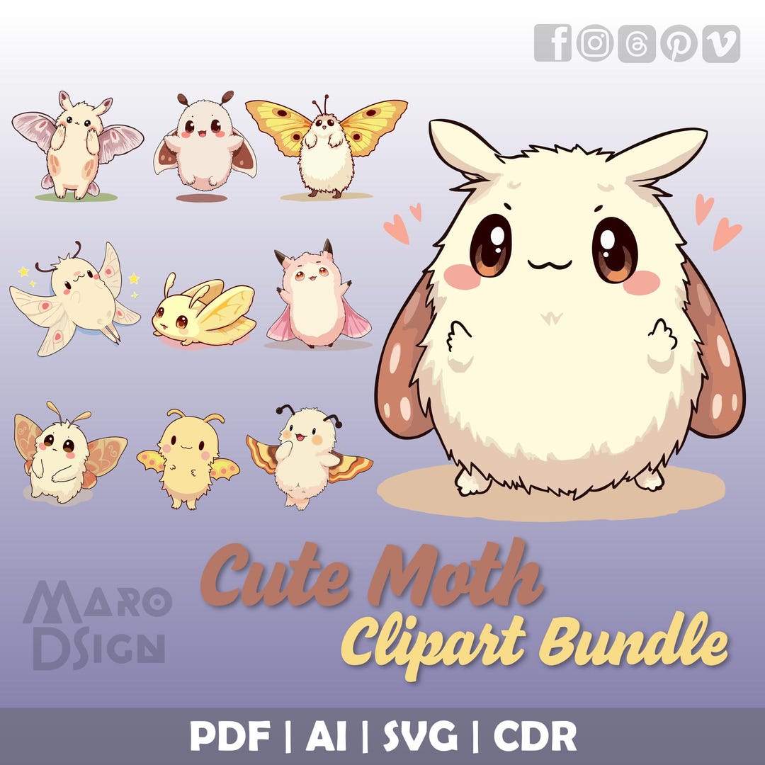 Cute Moth Clipart Bundle | Soft and Dreamy Pixiv-style Art for Planners ...