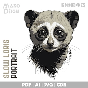 Slow Loris-portret | Schattig en bewerkbaar kunstwerk van de Big-Eyed Night Wanderer, perfect voor doe-het-zelvers en unieke ontwerpen