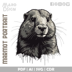 Marmot Portrait | Unique Editable Vector Art for Nature Lovers and Creative Projects, Perfect for T-shirts, Prints, and More