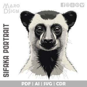 Portrait de propithèque | Illustration vectorielle modifiable du lémurien élégant et agile, parfaite pour les conceptions créatives et les projets artistiques DIY