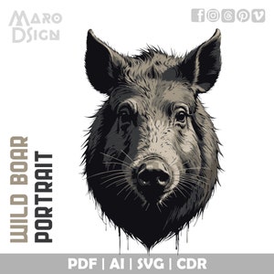 Wild Boar Portrait | Detailed Artwork of the Rugged and Powerful Wild Hog, Perfect for Designers, DIY Projects, and Custom Graphics