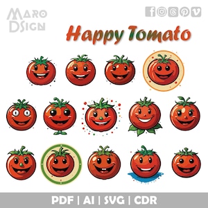 Tomate Clipart Bundle | Niedliches und fröhliches Design für Ihre DIY-Projekte, Bastelarbeiten und kreativen Unternehmungen