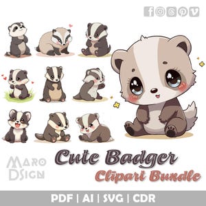 Schattige das-clipartbundel | Kawaii bosdieren clipart in mangastijl voor stickers, briefpapier, prenten, kleding en sublimatie