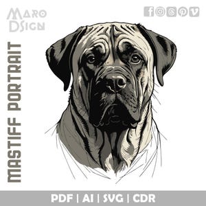 Mastiff Portrait | Unique Editable Vector Art for Dog Lovers and Designers Seeking Distinct Pet Illustrations