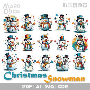 Christmas Snowman Clipart Bundle | Cute and Whimsical Holiday Art for Creative Projects, Perfect for Adding Winter Magic to Your Designs
