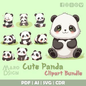 Cute Panda Clipart Bundle | Sweet Chibi-Style Clipart in Anime & Manga Aesthetic, Perfect for Kawaii Stickers, Prints and Crafts