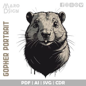 Gopher Portrait | Unique Animal Art Clipart, Perfect for DIY Projects Crafting, Home Decor, Designs & More
