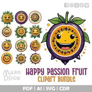 Glücklich Passionsfrucht Clipart Bundle | Eine saftige tropische Vektor-Illustration für lustiges DIY-Design, fruchtige Designs und einzigartige digitale Projekte