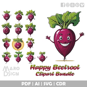 Happy Beetroot Clipart Bundle | Playful Cartoon Beet Illustration for Fun Food Art, Kitchen Decor, Recipe Cards, and Creative DIY Crafts