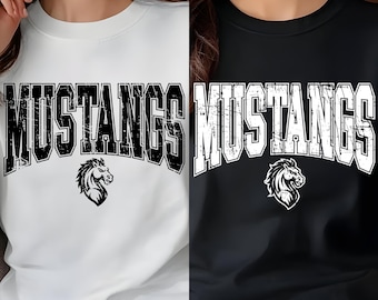 Mustangs Mascot Logo SVG PNG Ai PDF | Vintage University Team Font | Distressed Sports Graphic Design Digital Download