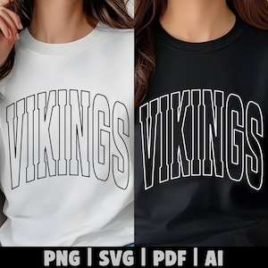Vikings Varsity SVG PNG AI Pdf digital nedladdning, College maskotskjorta design, School Spirit sportlag grafik