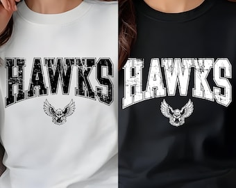 Hawks Mascot SVG PNG AI Pdf, Distressed Hawk Team Logo, School Spirit Shirt Design, Varsity Sports Graphic, Cricut Cut File