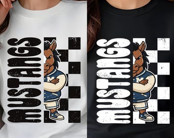 Mustangs Mascot Logo PNG AI PDF | Mustang Retro Sports Team Design | School Spirit Shirt, Sublimation, Digital Download
