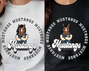 Mustangs Mascot Round Logo PNG SVG Ai PDF | Retro Sports Team Design | School Spirit Shirt, Sublimation, Digital Download