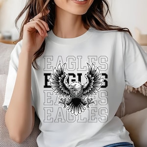 Eagles Team SVG PNG PDF Ai | Fierce Eagle Head Wings Logo Cut File | Black White Sports Mascot Spirit Wear Design