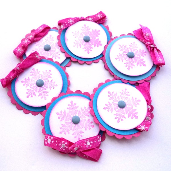 Snowflake Christmas Tags, Gift Tags, Gift Bag Decor, Pink and Turquoise, Set of 6, Christmas Gift Tags, Snowflake Tags