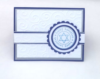 Handmade Hanukkah Cards, Embossed Star of David, Blue and White, Set of 20