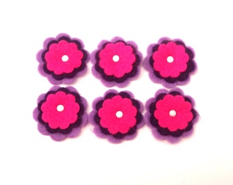 Felt Flowers, Scrapbook Embellishments, Card Making Supplies, Lavender Purple, Pink with White Brad Center, Felt Decoration