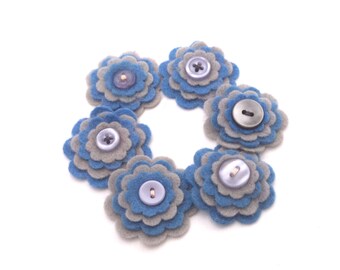 Scrabooking Embellishments, Felt Flowers, Militia Blue and Gray Flowers, Card Making Supply, Headband Supplies