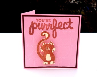 Mini Valentine's Day Cards, Kids Valentines, You're Perfect, Pink and Brown, Cat Valentine Cards