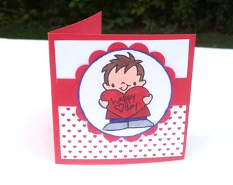 Boy Mini Valentine's Day Cards Set of 20, Red and White, Sweet, Happy Heart Day, Classroom Valentine Party