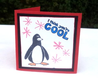 Penguin Valentine's Day Card Set of 20, 3x3, Red and Black