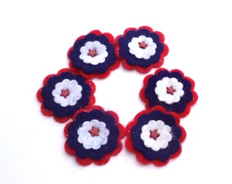 Felt Flowers Card Making Scrapbooking Embellishments for Hair Accessories, Red, White, Blue Red Stars
