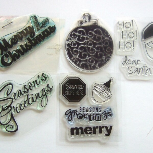 Christmas Clear Acrylic Stamps, Seasons Greetings, Merry Christmas, Ornament, Santa Claus, Hoho, for Card Making Scrapbooking
