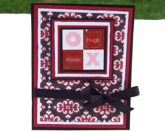 Men's Valentine's Day Card, Hugs and Kisses Card, Love Card, Handmade Valentine's Day Card, Red and Black