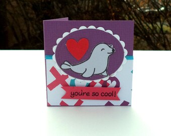 Seal Valentine's Day Cards, Children's Mini Valentines, You're So Cool Cards, Sea Animal, Mini Cards, Set of 20