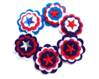 Red, White and Blue Felt Flowers with Gems