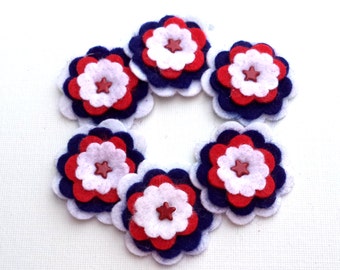 Felt Flowers, Red White Blue Red Metal Star Brads Scrapbooking Card Making Embellishments