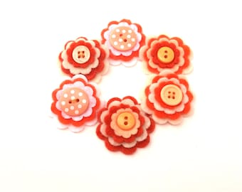 Felt Flower Embellishments, Orange Rust Acrylic Flowers, Scrapbooking, Card Making (Set of 6)